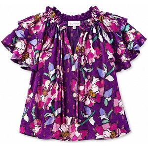 Alivia Top M Purple Floral Romantic Boho Chic Art-to-Wear Feminine Resort‎